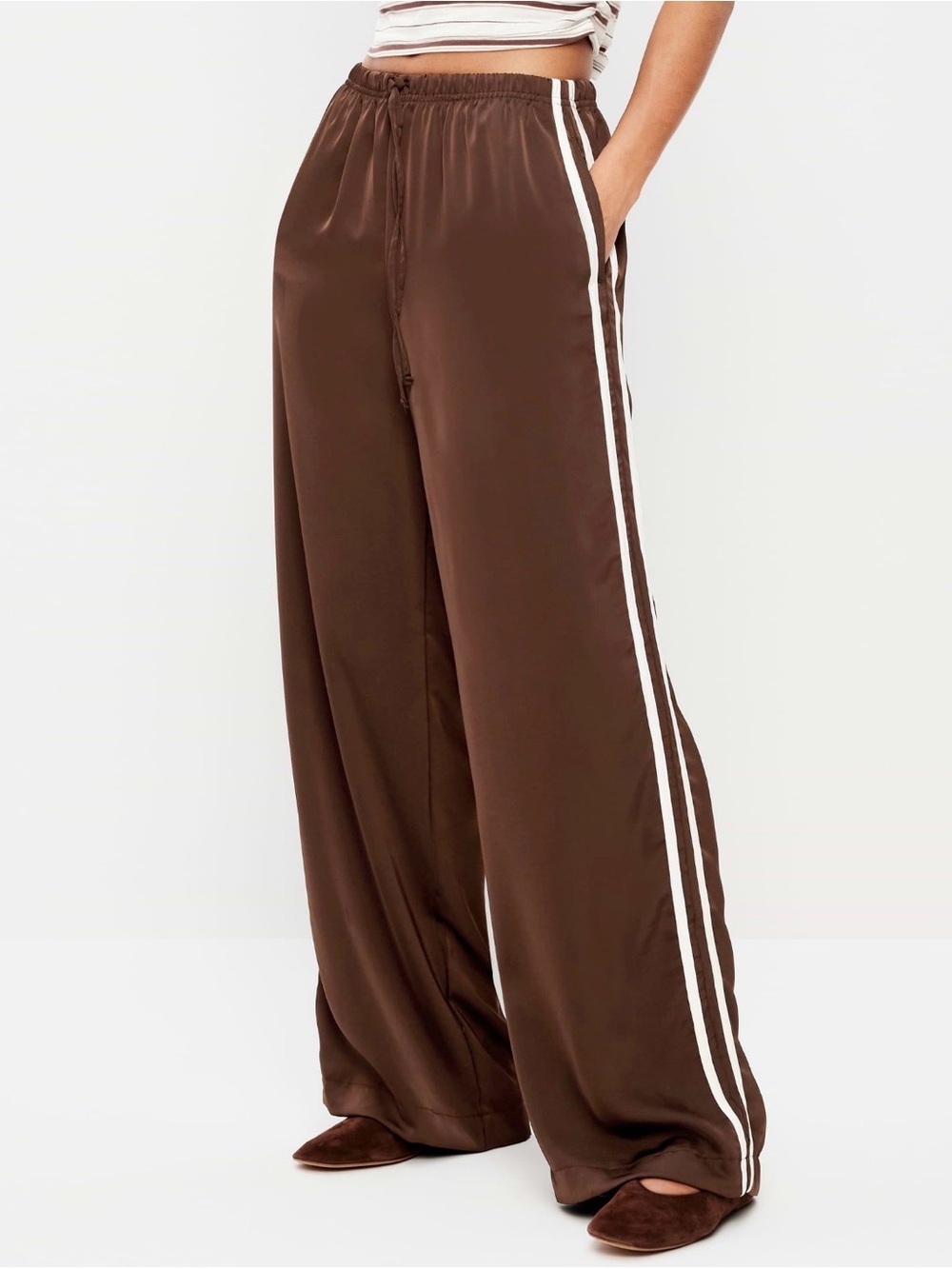 NWOT High Wasted Satin Track Pants